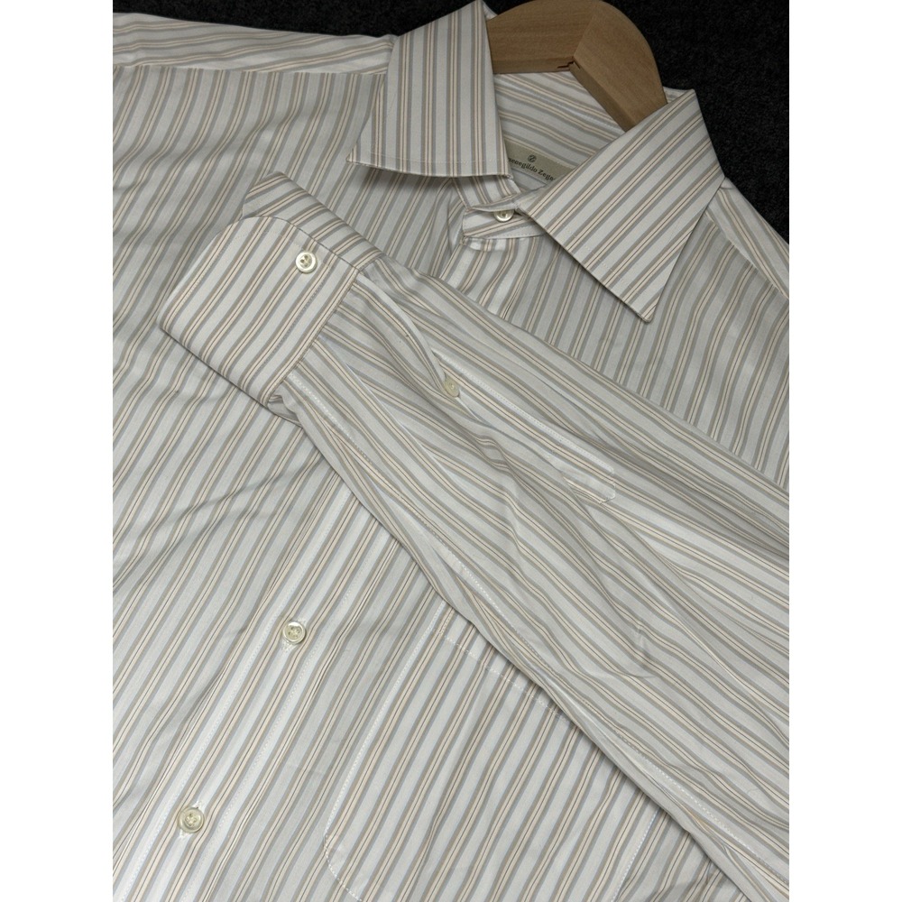 Ermenegildo Zegna Shirt Mens 40 15 3/4‎ Cotton Striped Dress Italy Luxury